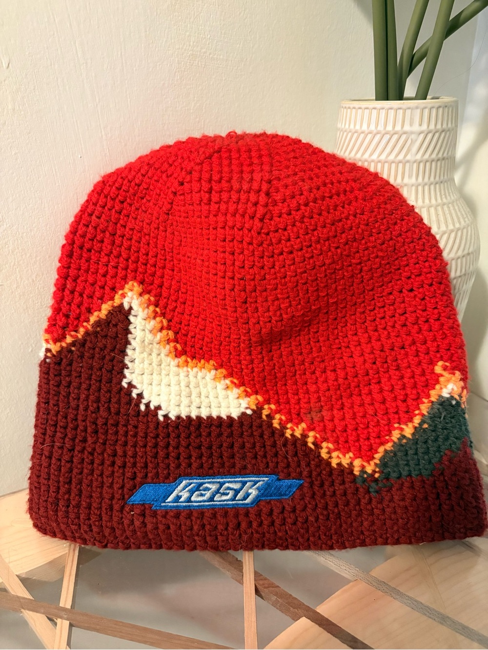 Kask Adult fleece lined Red and Brown Knit Beanie